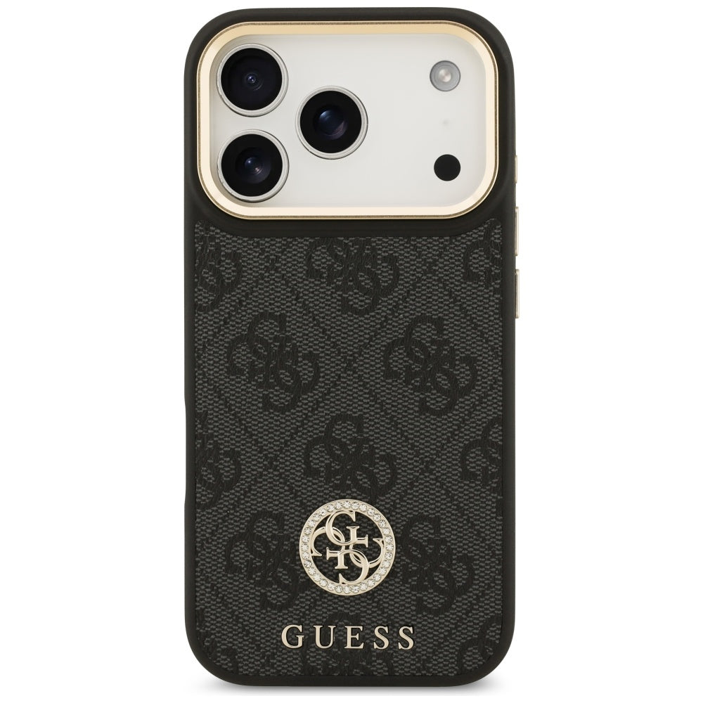 MagSafe futrola za Apple iPhone 17 Pro, Guess, 4G Strass Logo with Big Strap, Crna