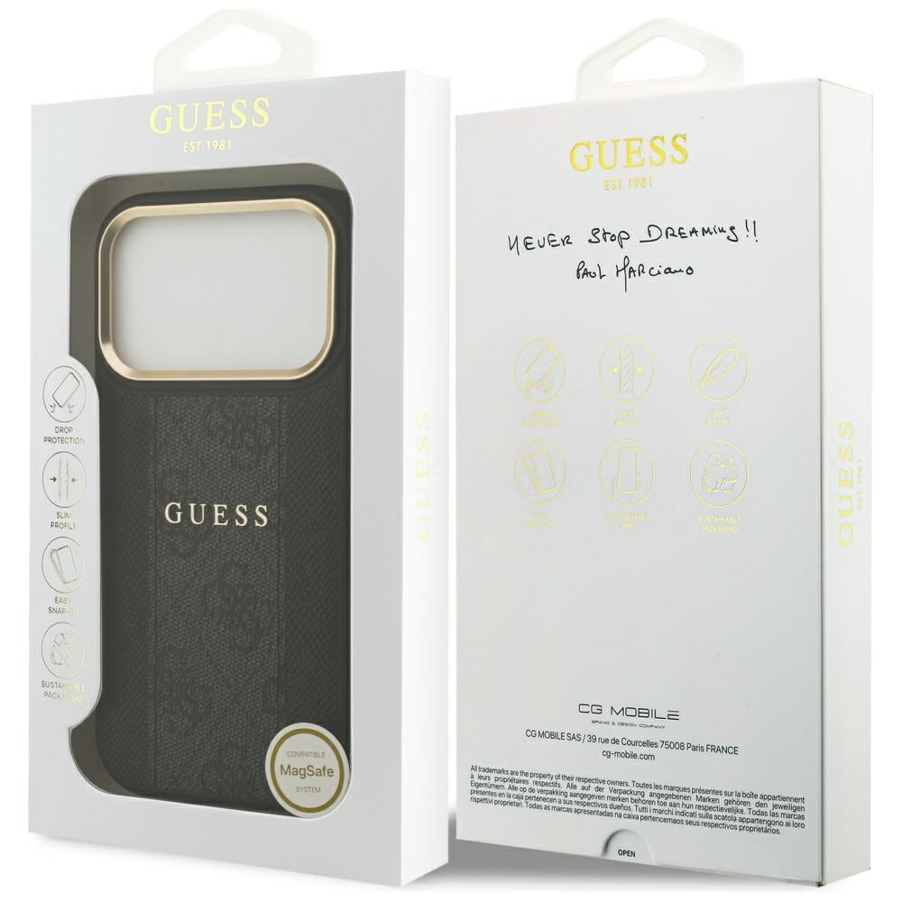 MagSafe futrola za Apple iPhone 17 Pro, Guess, 4G Stripe, Crna