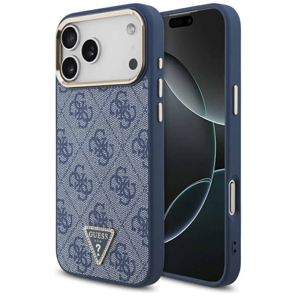MagSafe futrola za Apple iPhone 17 Pro, Guess, 4G Triangle Logo, Zlatno plava