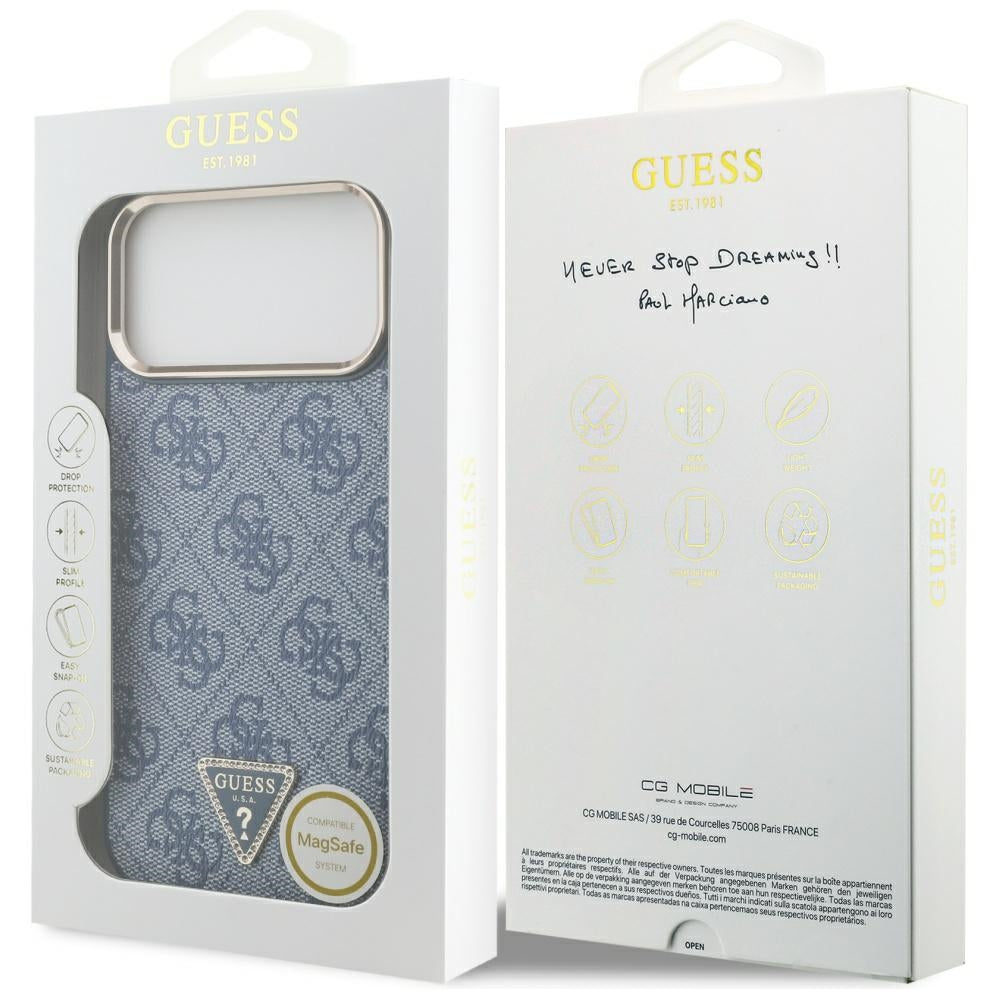 MagSafe futrola za Apple iPhone 17 Pro, Guess, 4G Triangle Logo, Zlatno plava