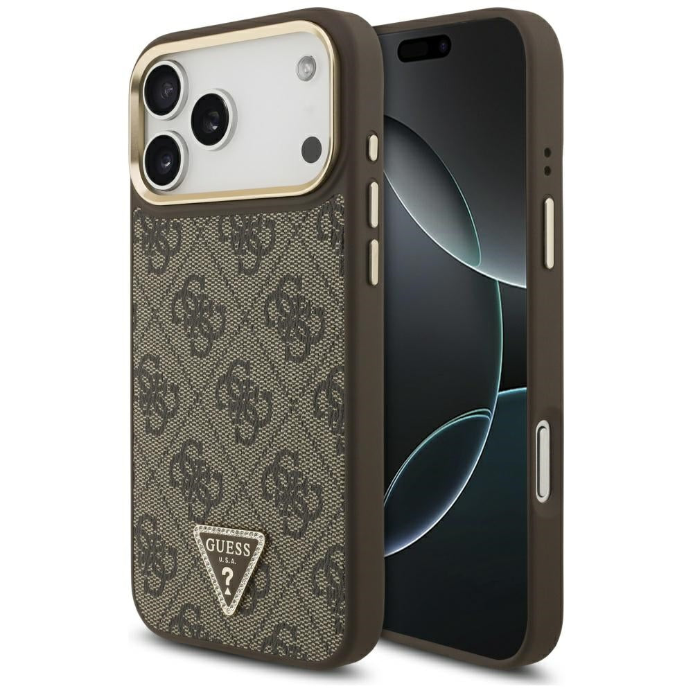 MagSafe futrola za Apple iPhone 17 Pro, Guess, 4G Triangle Logo, Zlatno smeđa