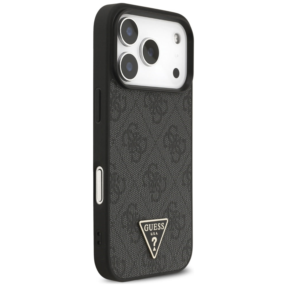 MagSafe futrola za Apple iPhone 17 Pro, Guess, 4G Triangle Logo s remenom, Crna