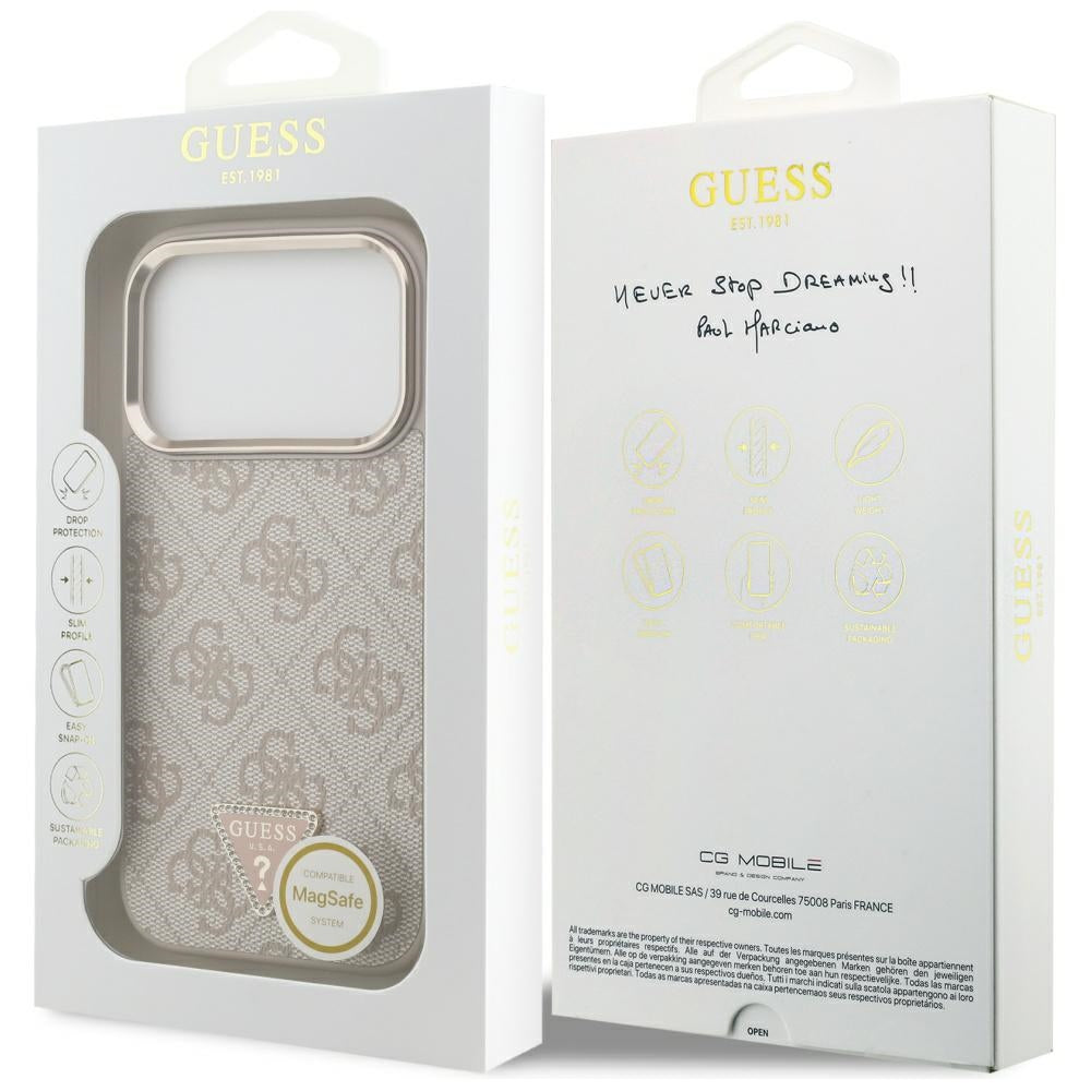 MagSafe futrola za Apple iPhone 17 Pro, Guess, 4G Triangle Logo, Zlatno Roza