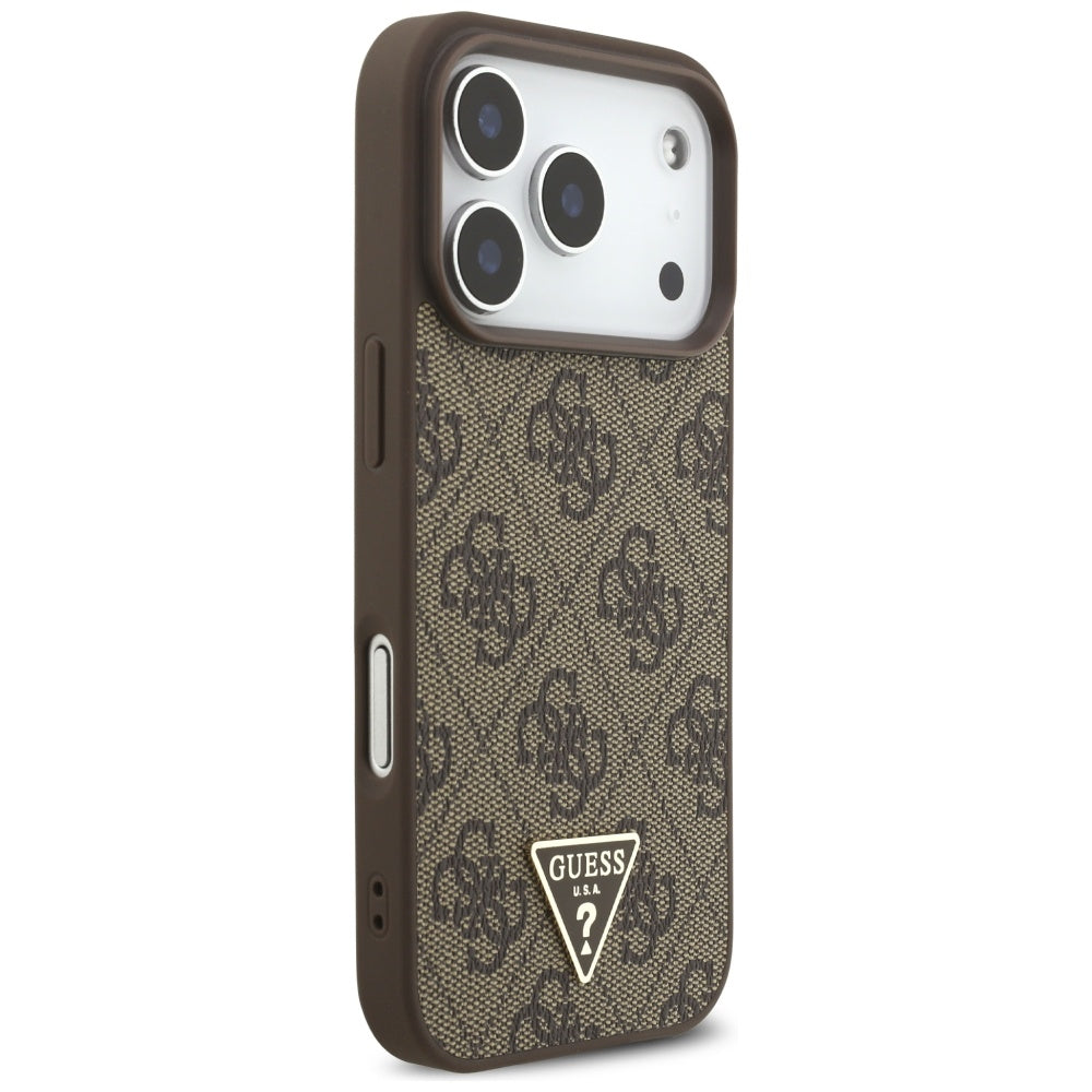 MagSafe futrola za Apple iPhone 17 Pro, Guess, 4G Triangle Logo s perlom, smeđa