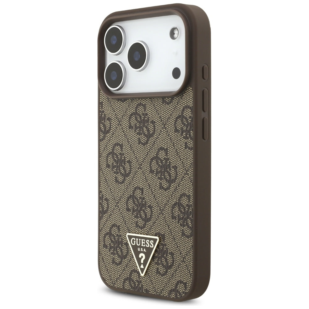 MagSafe futrola za Apple iPhone 17 Pro, Guess, 4G Triangle Logo s perlom, smeđa