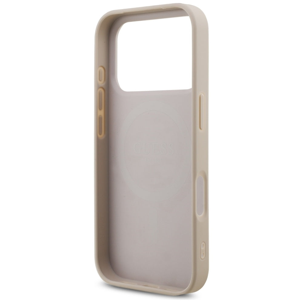 MagSafe futrola za Apple iPhone 17 Pro, Guess, 4G Triangle Logo s perl trakom, Roza