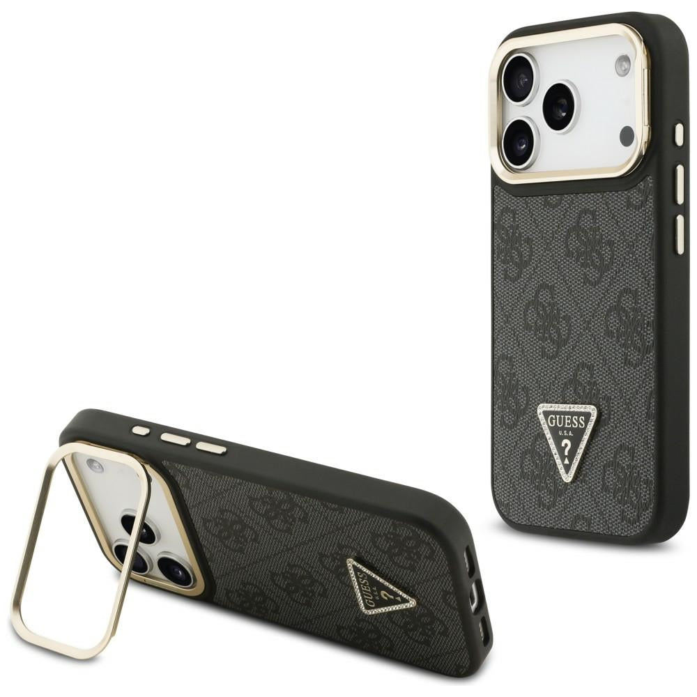 MagSafe futrola za Apple iPhone 17 Pro, Guess, 4G Triangle Logo with Stand Camera, Crno Zlatna
