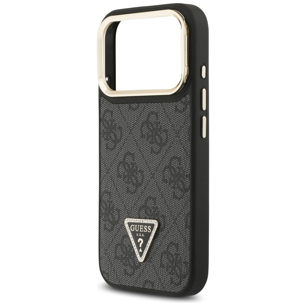 MagSafe futrola za Apple iPhone 17 Pro, Guess, 4G Triangle Logo with Stand Camera, Crno Zlatna