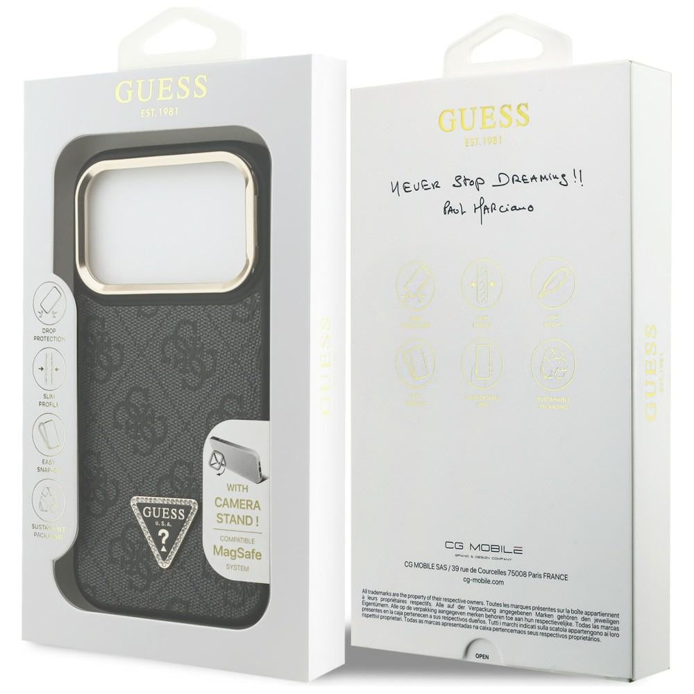 MagSafe futrola za Apple iPhone 17 Pro, Guess, 4G Triangle Logo with Stand Camera, Crno Zlatna