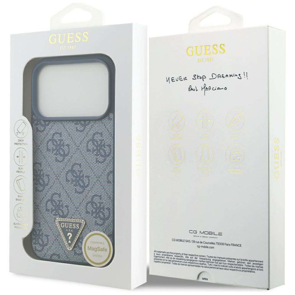 MagSafe futrola za Apple iPhone 17 Pro, Guess, 4G Triangle Strass, Plava
