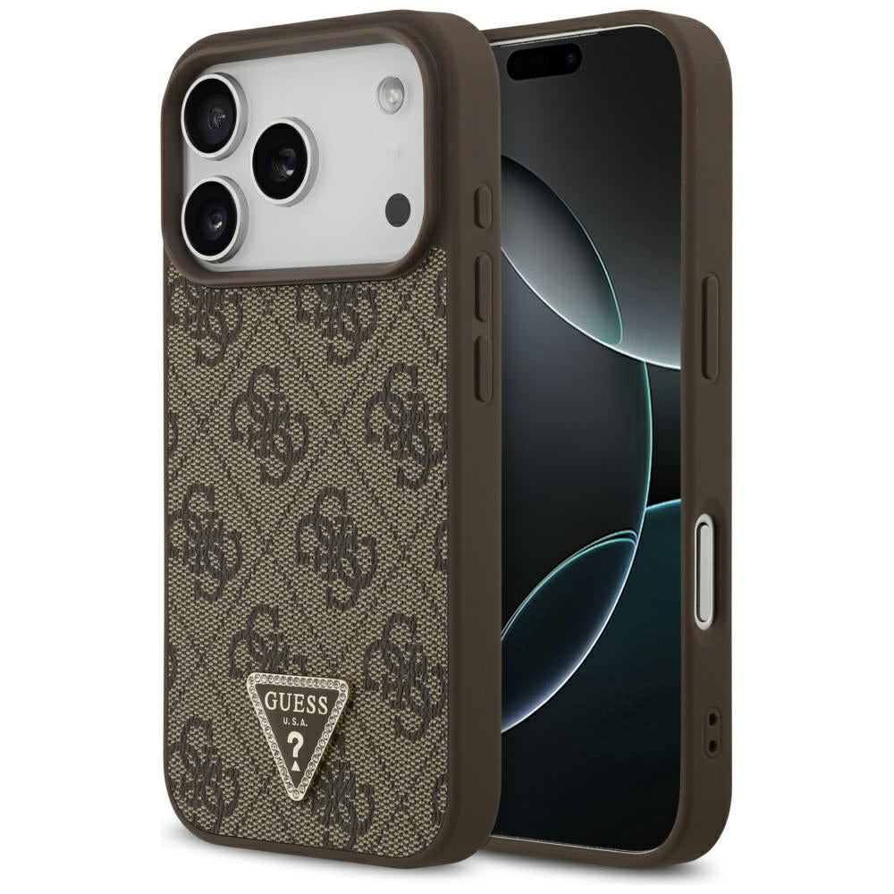 Futrola MagSafe za Apple iPhone 17 Pro, Guess, 4G Triangle Strass, Smeđa