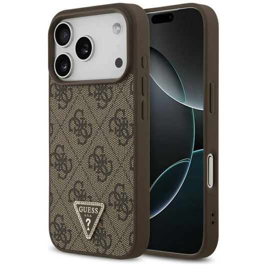 Futrola MagSafe za Apple iPhone 17 Pro, Guess, 4G Triangle Strass, Smeđa