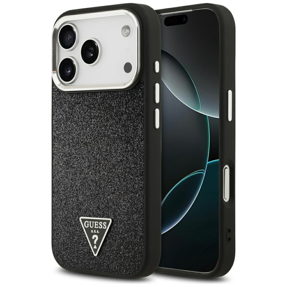 MagSafe futrola za Apple iPhone 17 Pro, Guess, Glitter Triangle Logo, Crna