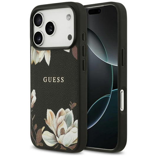 Futrola MagSafe za Apple iPhone 17 Pro, Guess, Grained Flowers, Crna