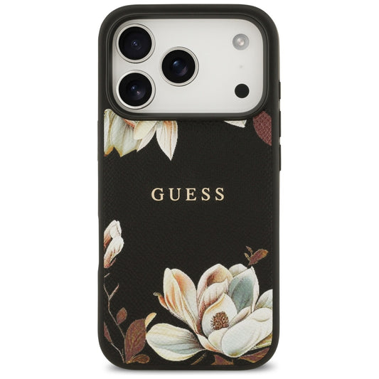 Futrola MagSafe za Apple iPhone 17 Pro, Guess, Grained Flowers, Crna