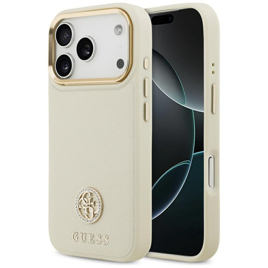 MagSafe torbica za Apple iPhone 17 Pro, Guess, Grained Strass Logo, Bež