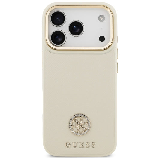 MagSafe torbica za Apple iPhone 17 Pro, Guess, Grained Strass Logo, Bež