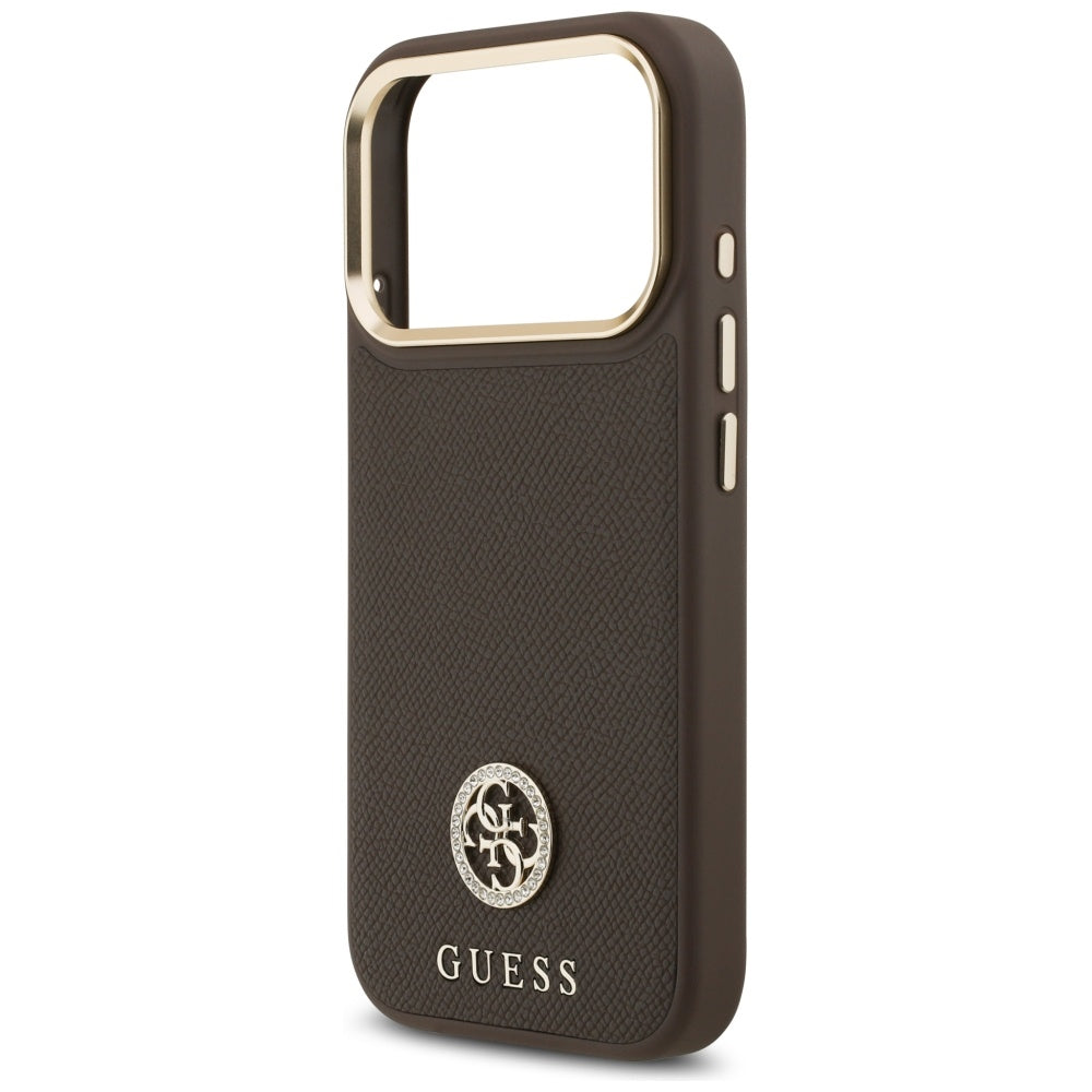 Futrola MagSafe za Apple iPhone 17 Pro, Guess, Grained Strass Logo, Smeđa