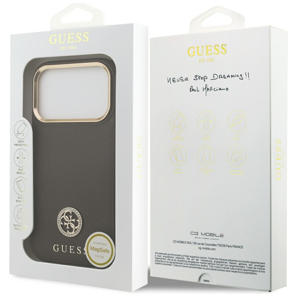 Futrola MagSafe za Apple iPhone 17 Pro, Guess, Grained Strass Logo, Smeđa