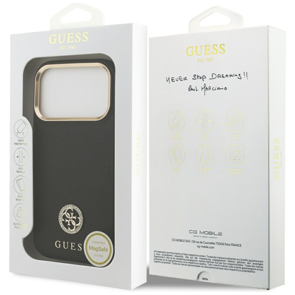 MagSafe futrola za Apple iPhone 17 Pro, Guess, Grained Strass Logo, Crna