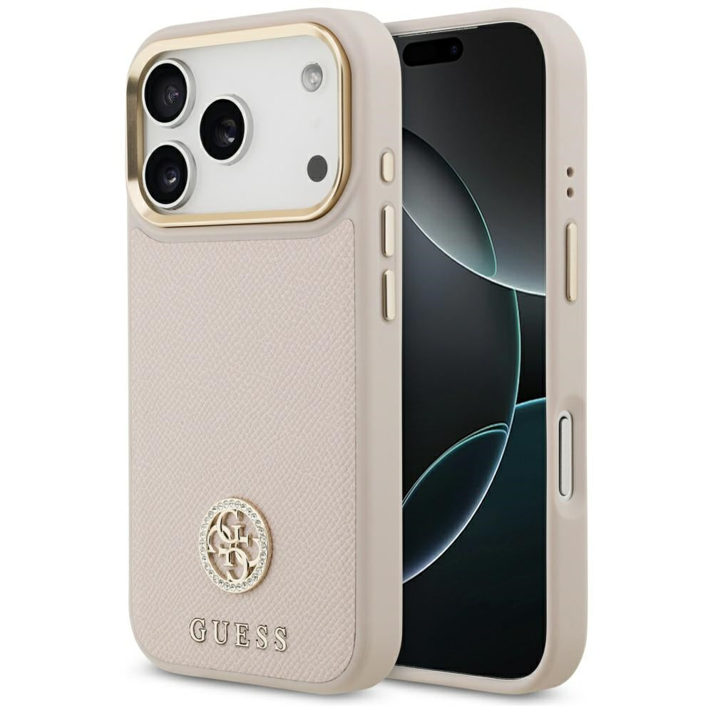 MagSafe torbica za Apple iPhone 17 Pro, Guess, Grained Strass Logo, Roza