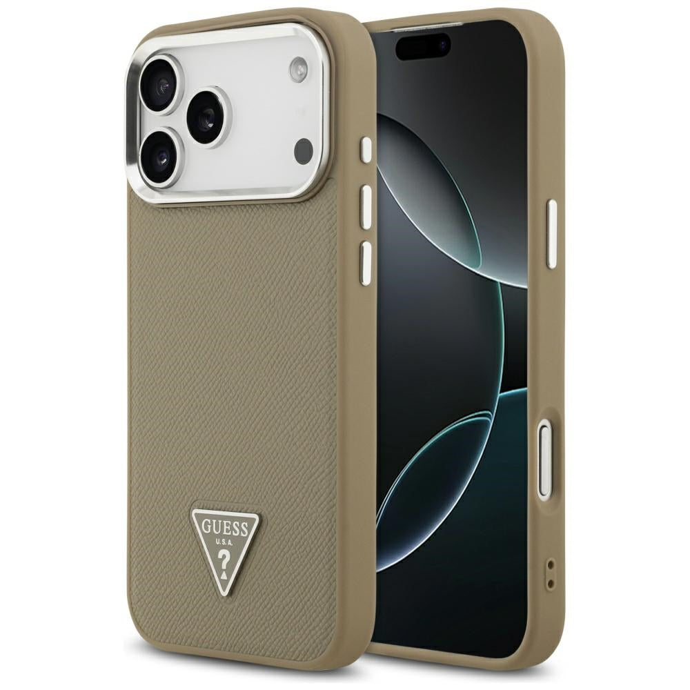 MagSafe torbica za Apple iPhone 17 Pro, Guess, Grained Triangle Logo, Smeđa