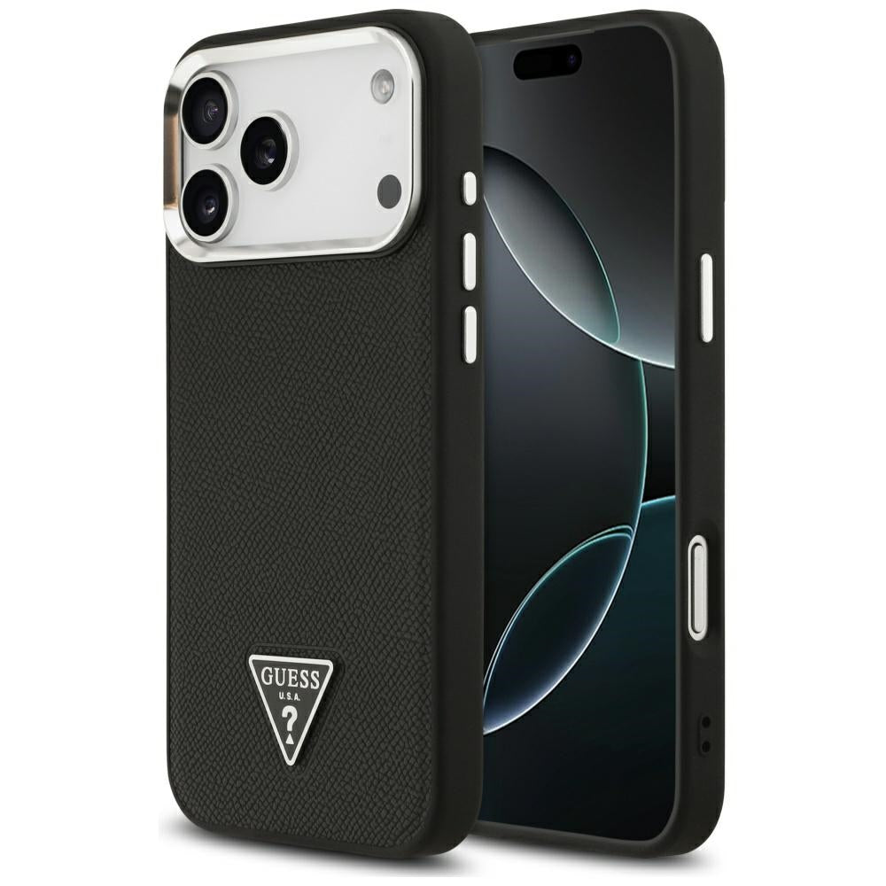 MagSafe torbica za Apple iPhone 17 Pro, Guess, Grained Triangle Logo, Crna