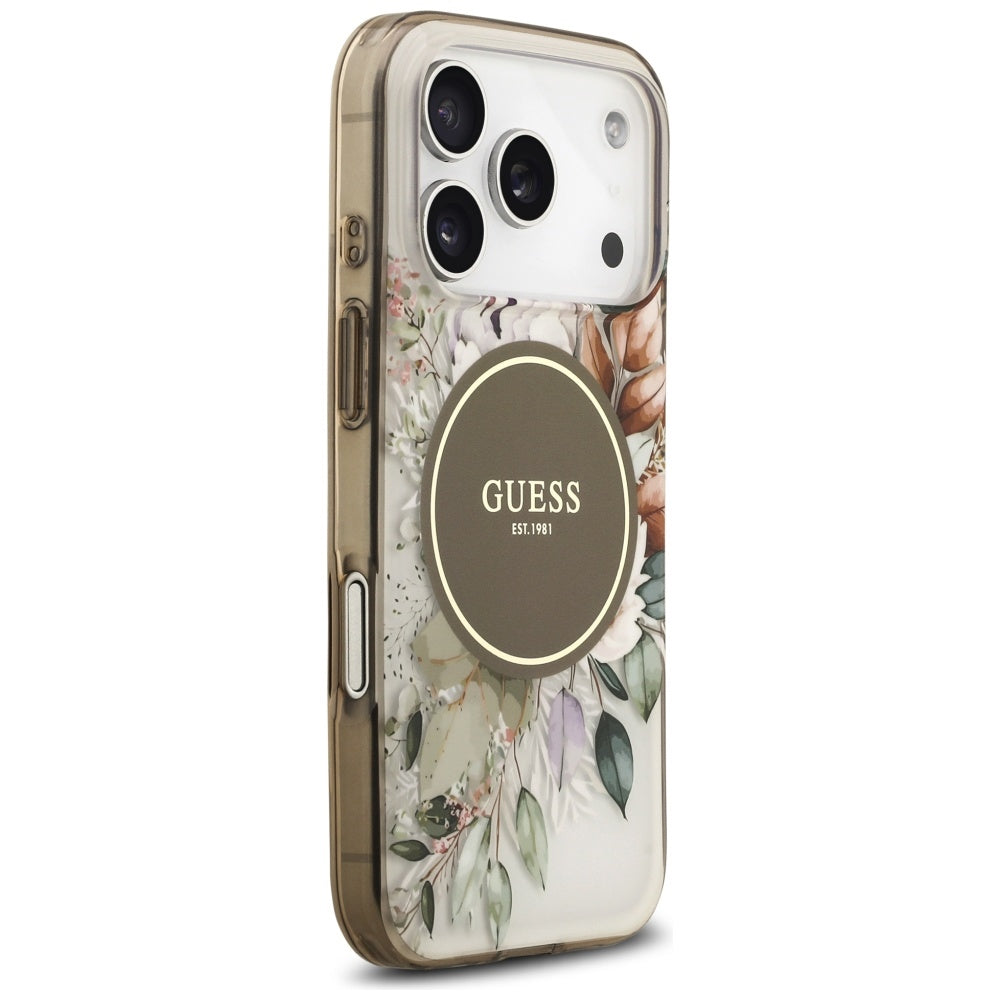 MagSafe futrola za Apple iPhone 17 Pro, Guess, IML Flower and Tonal Circle, Smeđa