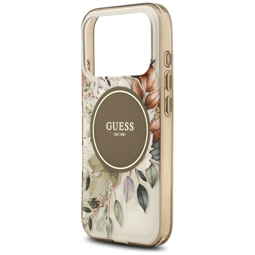 MagSafe futrola za Apple iPhone 17 Pro, Guess, IML Flower and Tonal Circle, Smeđa