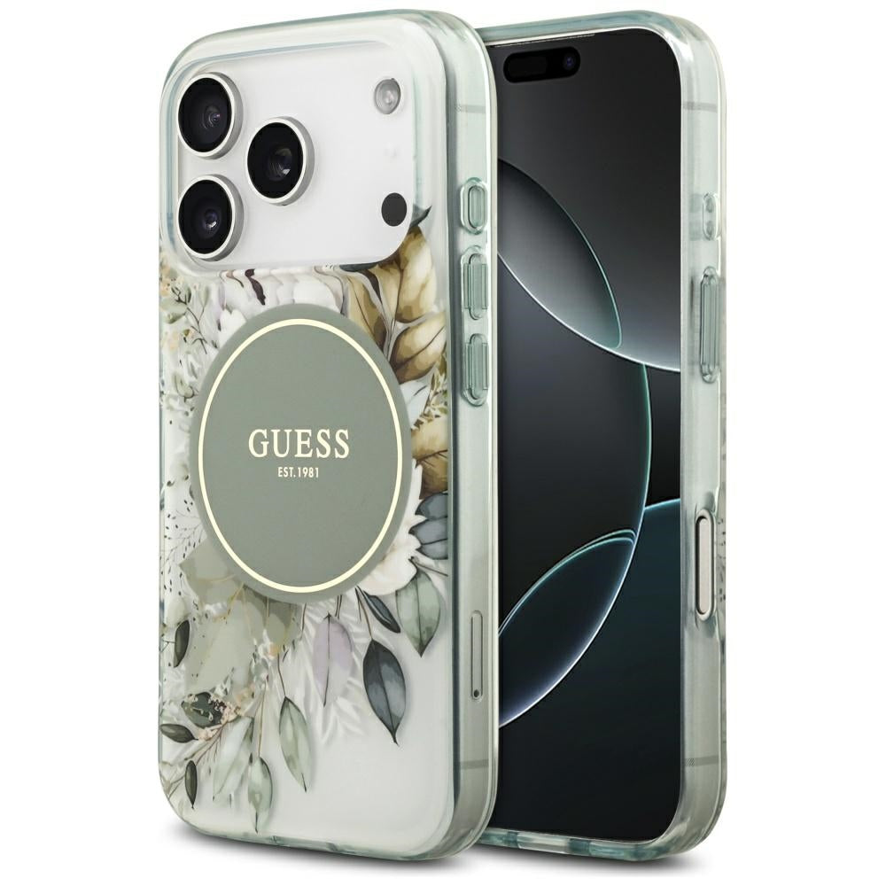 MagSafe futrola za Apple iPhone 17 Pro, Guess, IML Flower and Tonal Circle, Zelena