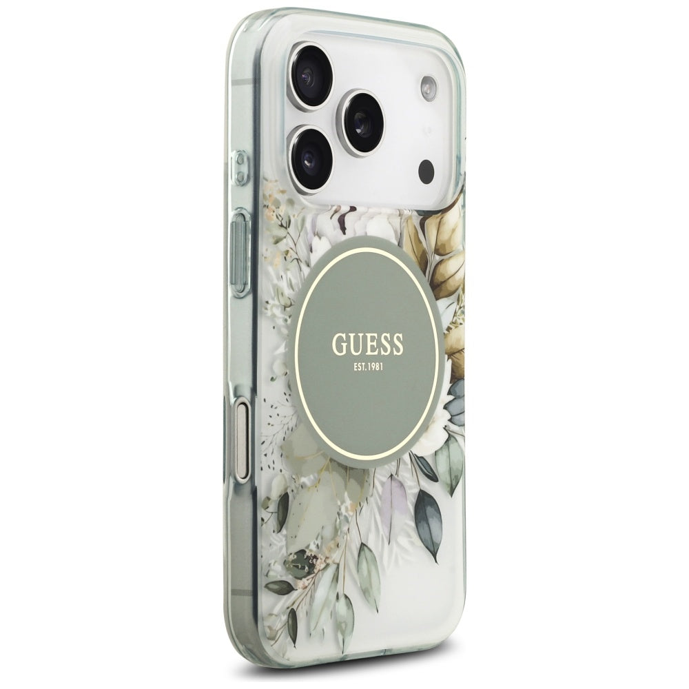 MagSafe futrola za Apple iPhone 17 Pro, Guess, IML Flower and Tonal Circle, Zelena
