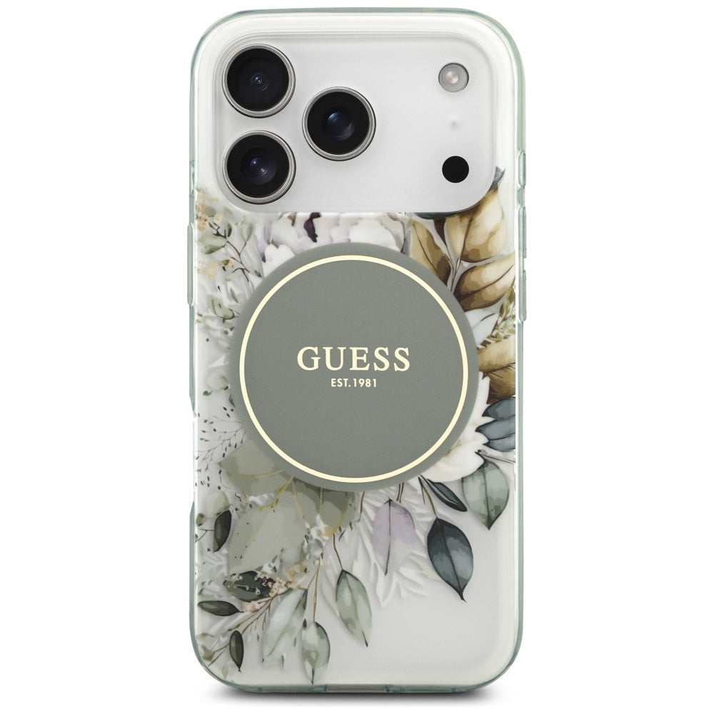 MagSafe futrola za Apple iPhone 17 Pro, Guess, IML Flower and Tonal Circle, Zelena