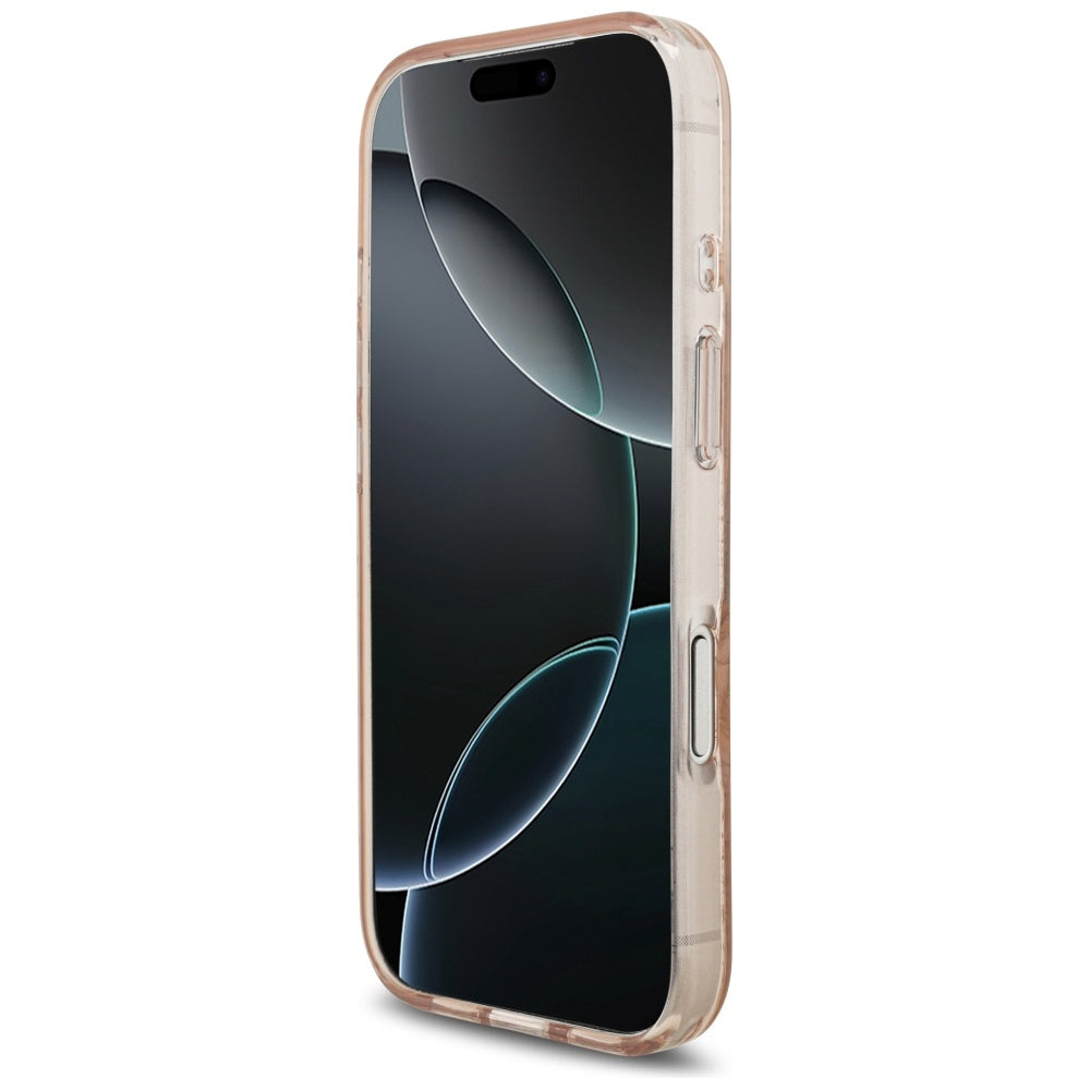 Futrola MagSafe za Apple iPhone 17 Pro, Guess, IML Flowers Allover Electroplated with Pearl Strap, Roza