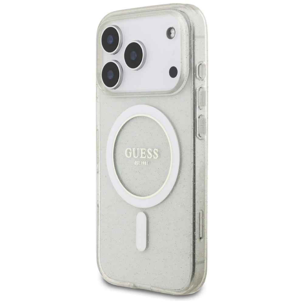 MagSafe torbica za Apple iPhone 17 Pro, Guess, IML Glitter s perlama, Prozirna
