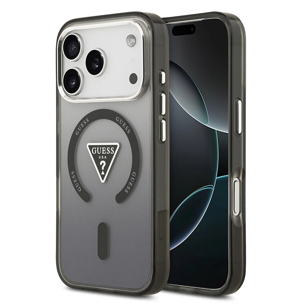 MagSafe futrola za Apple iPhone 17 Pro, Guess, IML Gradient Triangle Logo, Crno Srebrna