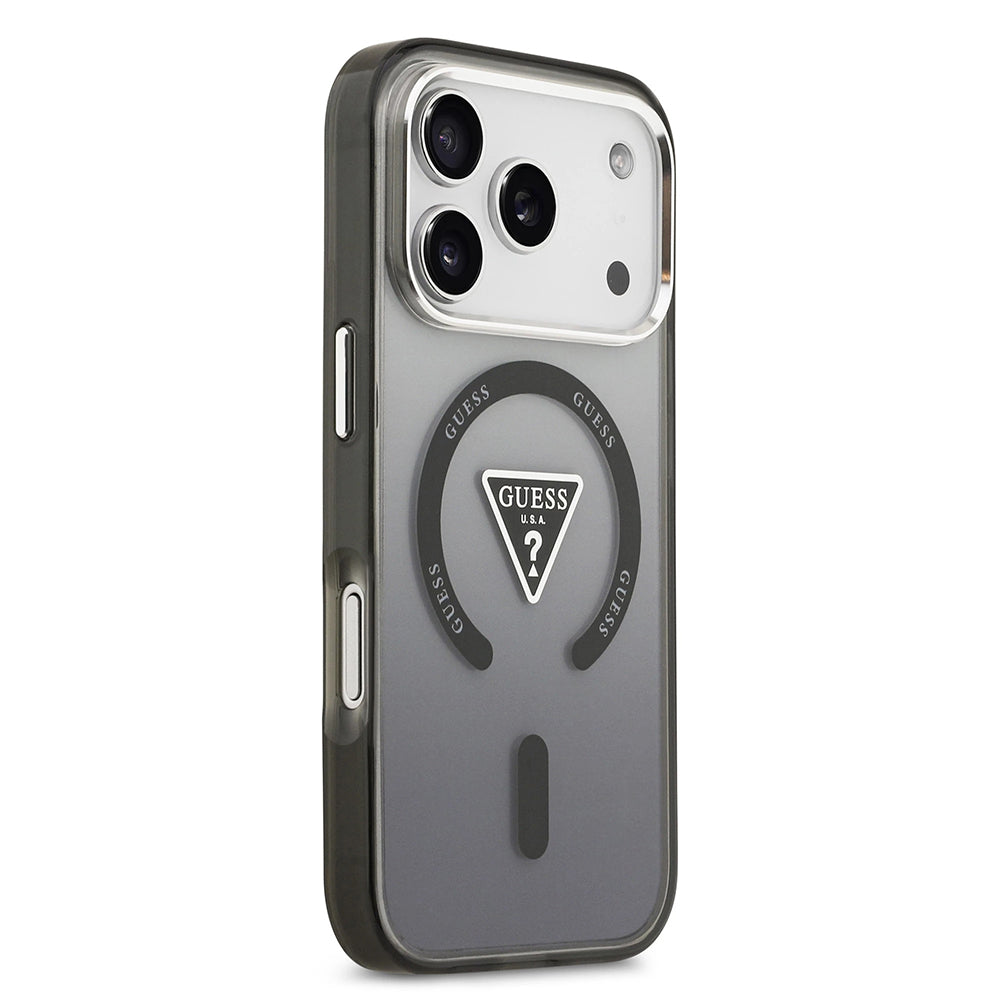MagSafe futrola za Apple iPhone 17 Pro, Guess, IML Gradient Triangle Logo, Crno Srebrna