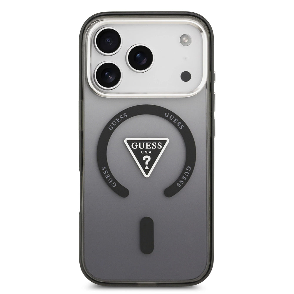 MagSafe futrola za Apple iPhone 17 Pro, Guess, IML Gradient Triangle Logo, Crno Srebrna