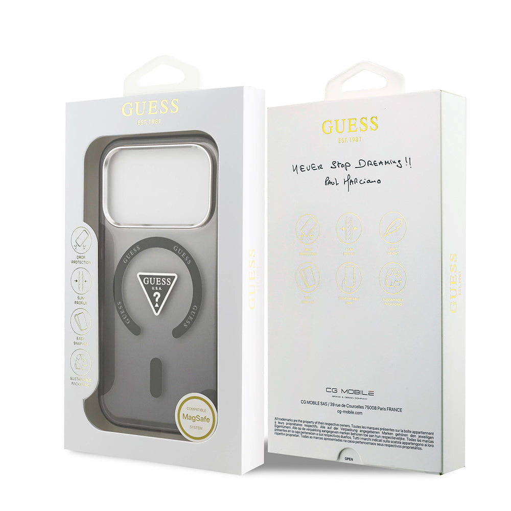 MagSafe futrola za Apple iPhone 17 Pro, Guess, IML Gradient Triangle Logo, Crno Srebrna