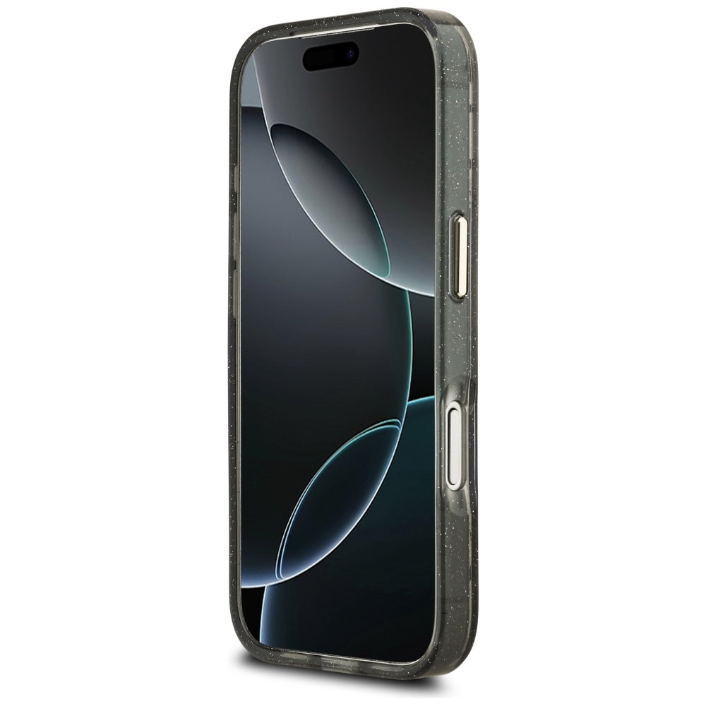 Futrola MagSafe za Apple iPhone 17 Pro, Guess, IML Metal Glitter Flowers Triangle, Crna