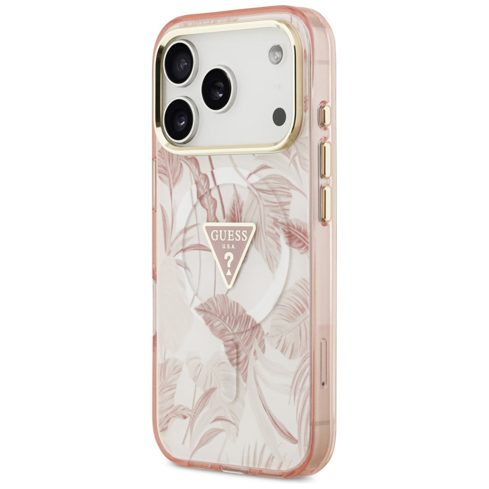 Futrola MagSafe za Apple iPhone 17 Pro, Guess, Jungle Tonal Triangle, Roza