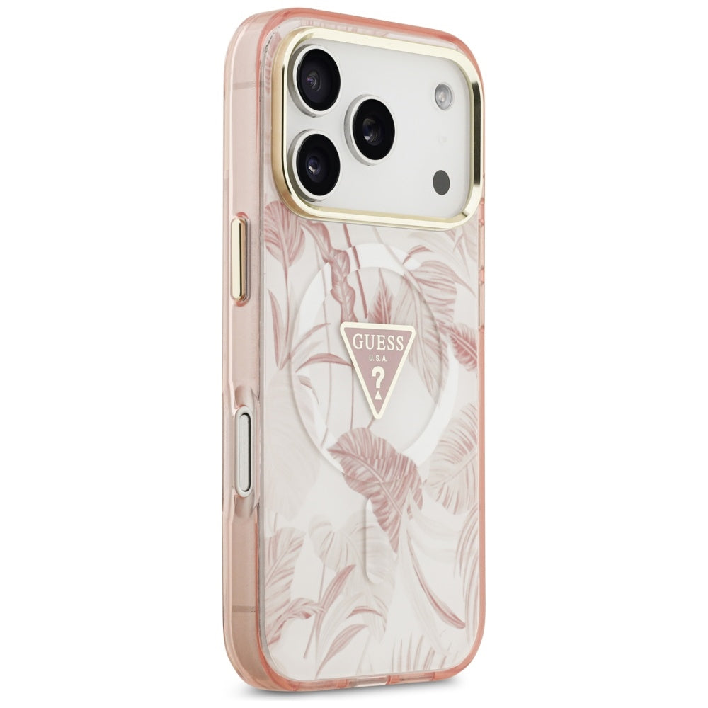 Futrola MagSafe za Apple iPhone 17 Pro, Guess, Jungle Tonal Triangle, Roza