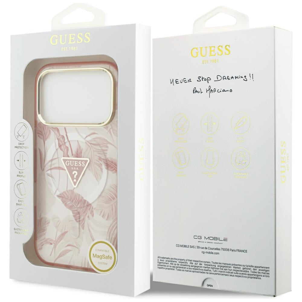 Futrola MagSafe za Apple iPhone 17 Pro, Guess, Jungle Tonal Triangle, Roza