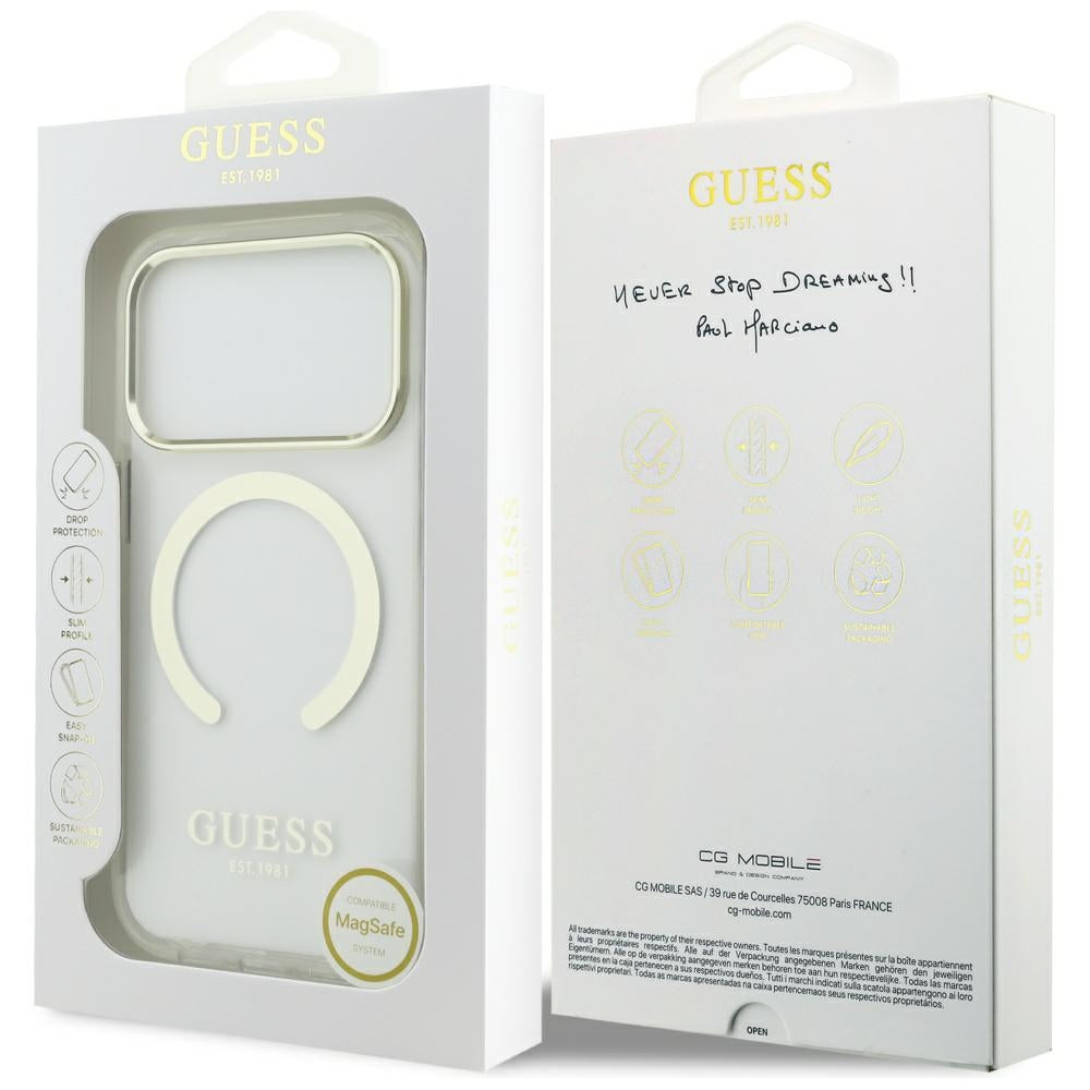 Futrola MagSafe za Apple iPhone 17 Pro, Guess, Metal Outline, Zlatna