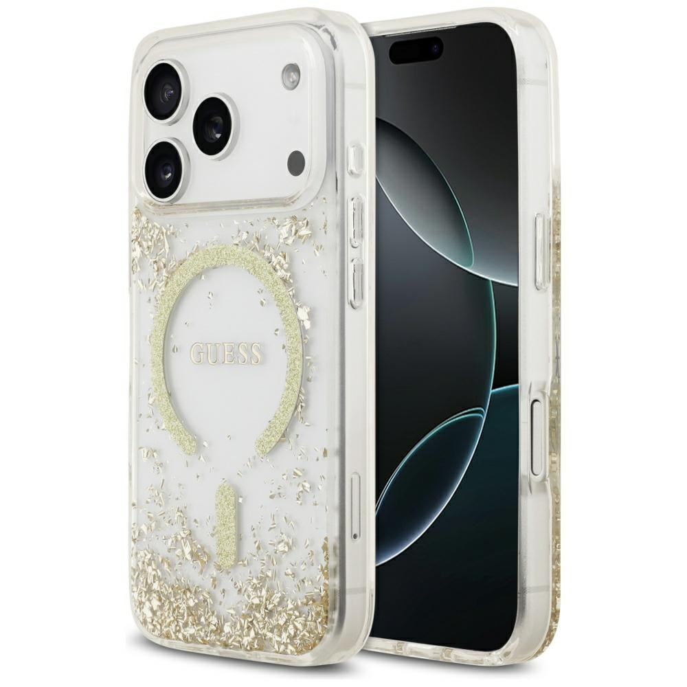 MagSafe torbica za Apple iPhone 17 Pro, Guess, Resin Bottom Glitter, Zlatna