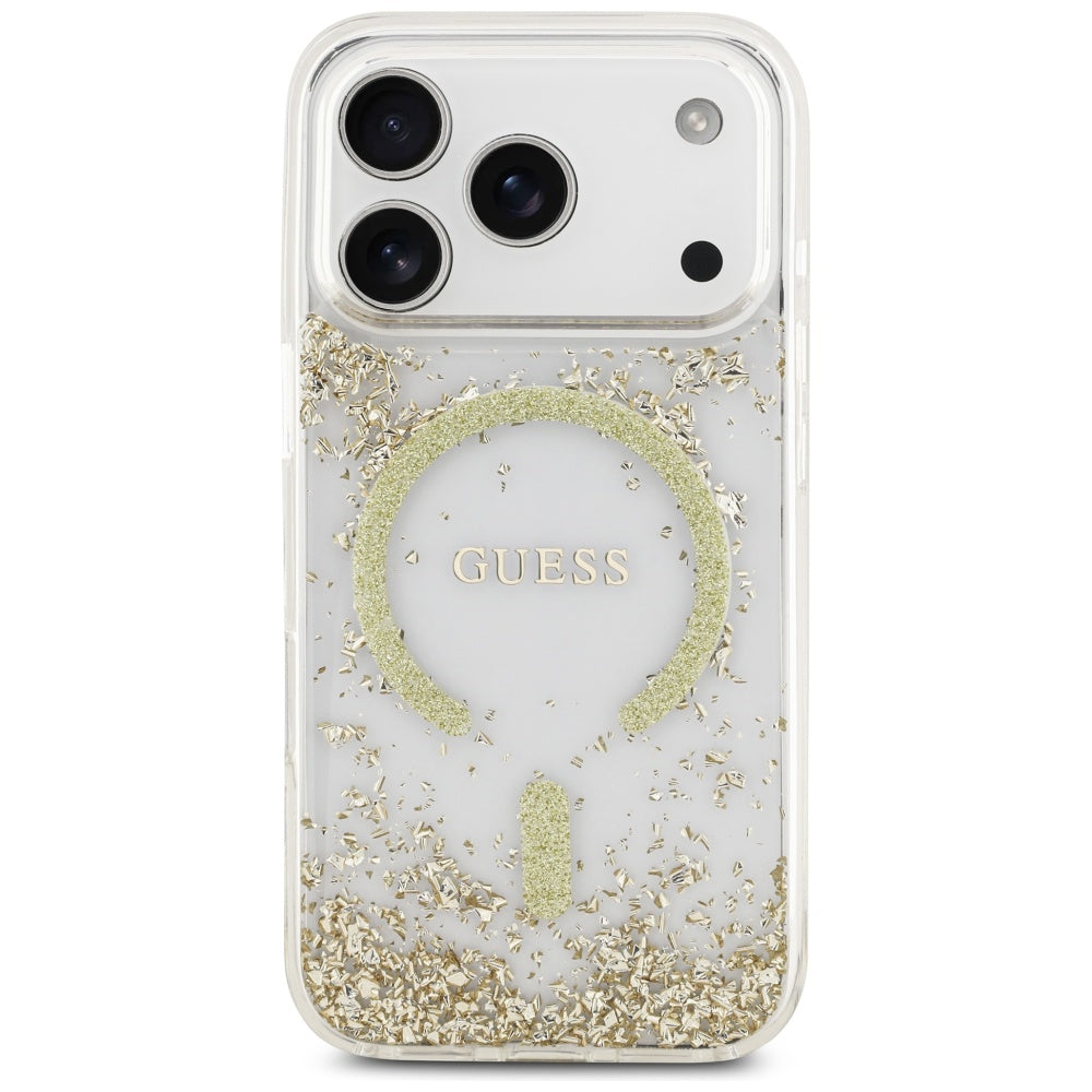 MagSafe torbica za Apple iPhone 17 Pro, Guess, Resin Bottom Glitter, Zlatna