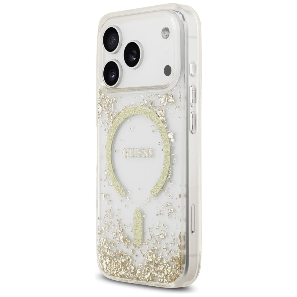 MagSafe torbica za Apple iPhone 17 Pro, Guess, Resin Bottom Glitter, Zlatna