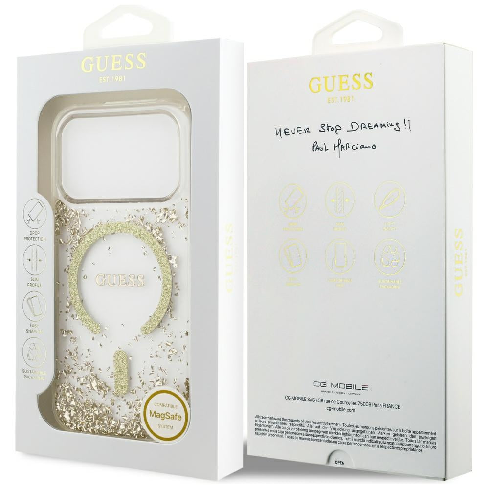MagSafe torbica za Apple iPhone 17 Pro, Guess, Resin Bottom Glitter, Zlatna