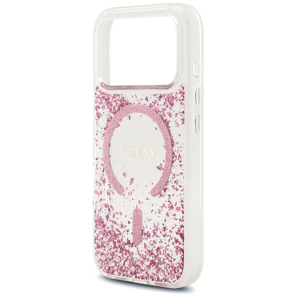 Husa MagSafe za Apple iPhone 17 Pro, Guess, Resin Bottom Glitter, Roza
