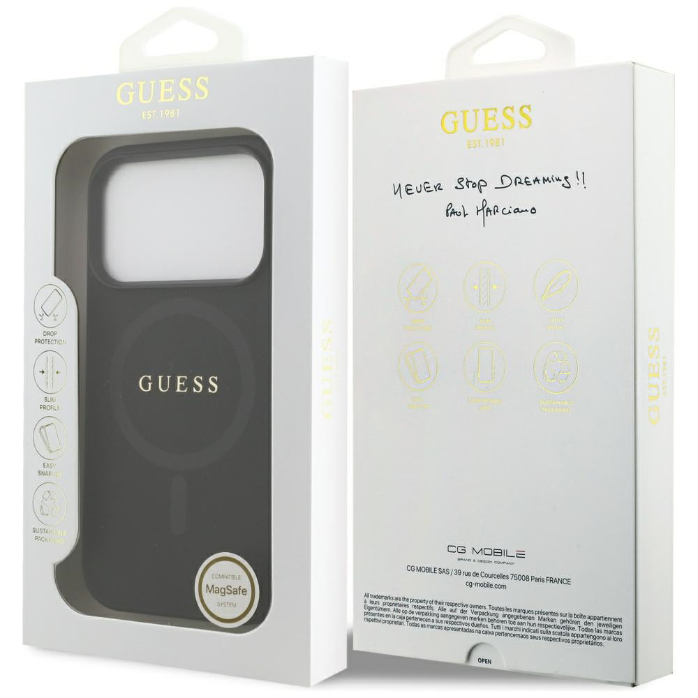 Futrola MagSafe za Apple iPhone 17 Pro, Guess, Saffiano Classic Logo, Crna