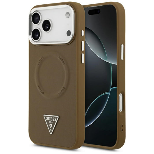 MagSafe futrola za Apple iPhone 17 Pro, Guess, Triangle Logo, Srebrno smeđa